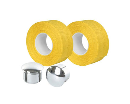 Guidoline Velox Tressostar 90 Jaune x2 + 2 bouchons vélo vintage coton