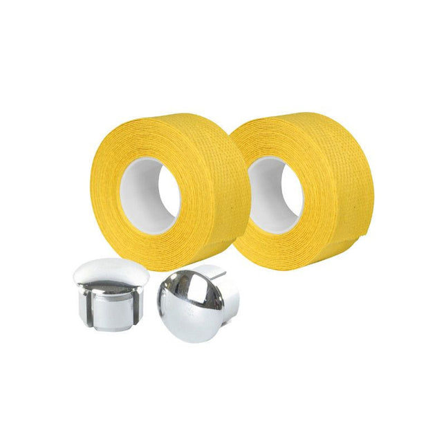 Guidoline Velox Tressostar 90 Jaune x2 + 2 bouchons vélo vintage coton